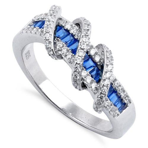 Sterling Silver Exotic Twisted Sapphire CZ Ring